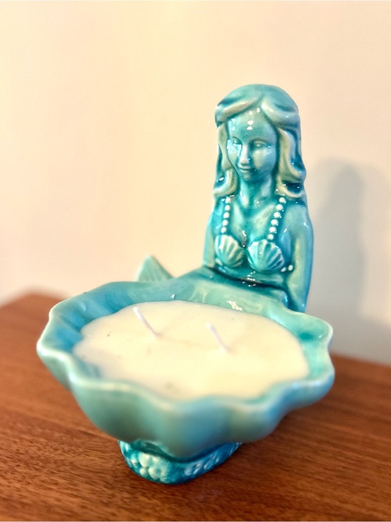Other - NEW Ceramic MERMAID Candle. Scented. Aqua Blue. 7" tall.